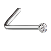 Angled nose stud, silver, half-sphere crystal, silver