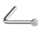 Angled silver nose stud with silver crystal