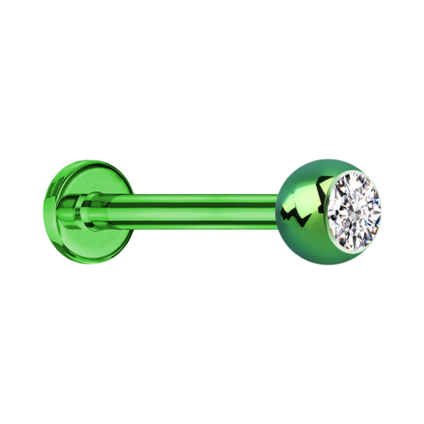 Micro labret green with ball and crystal silver