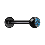 Micro Labret schwarz mit Kugel und Kristall hellblau