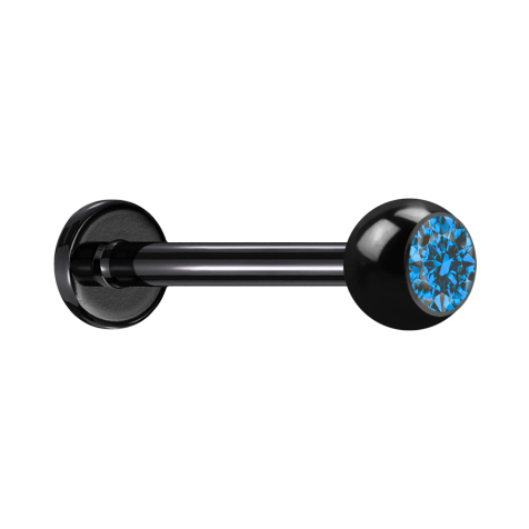 Micro labret black with ball and crystal light blue