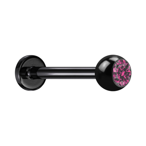 Micro Labret schwarz mit Kugel und Kristall pink