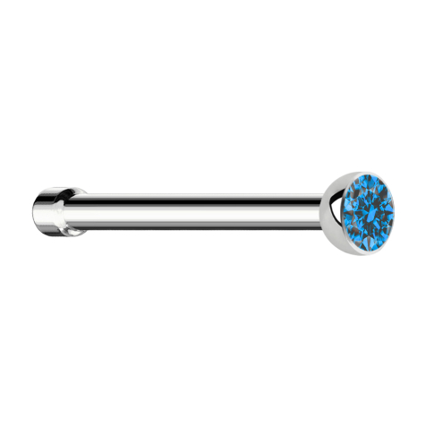 Clous de nez droit argent demi-sphère cristal bleu clair