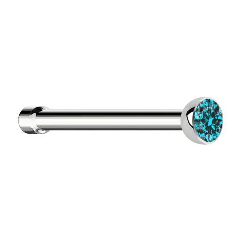 Nose stud straight silver hemisphere crystal aqua
