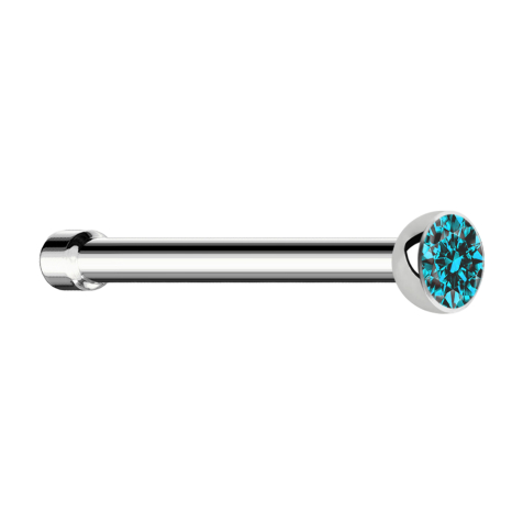 Nose stud straight silver with aqua crystal
