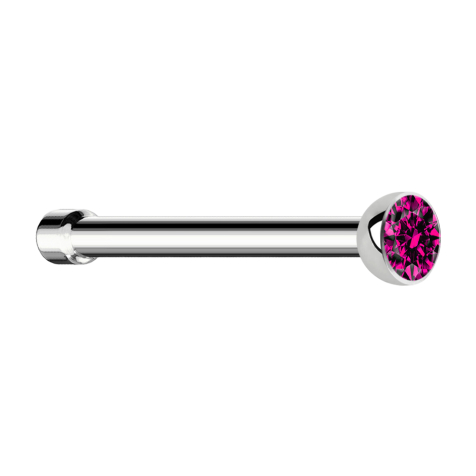 Clous de nez droit argent demi-sphère cristal fuchsia