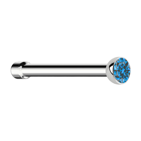 Nose stud straight silver hemisphere crystal light blue