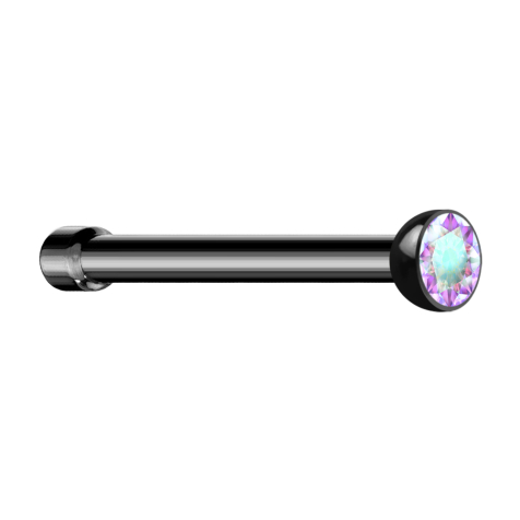 Nose stud straight black hemisphere crystal multicolor