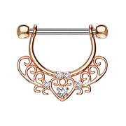 Barbell rose gold with filigree heart pattern and crystal