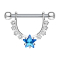 Barbell silver crystal semi-curved with star crystal aqua