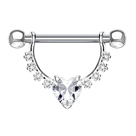 Barbell silber Kristall halbbogen mit Herzkristall