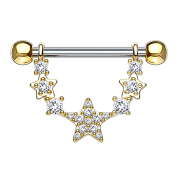Barbell 14k gold-plated star semi-curved with crystal