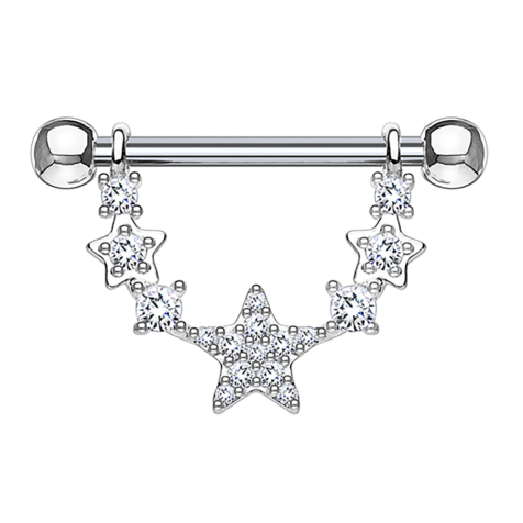 Barbell silver star semi-curved with crystal
