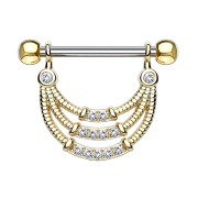 Barbell 14k gold-plated three half-arches and crystals
