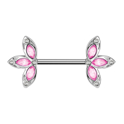 Barbell silver with three petals pink
