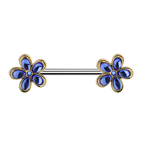 Barbell vergoldet mit Blume und Kristall blau