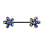 Barbell vergoldet mit Blume und Kristall blau