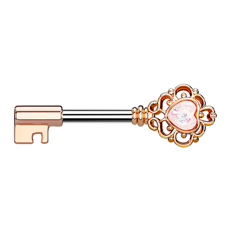 Barbell Barbell rosegold Vintage Schlüssel mit Herzopal weiss