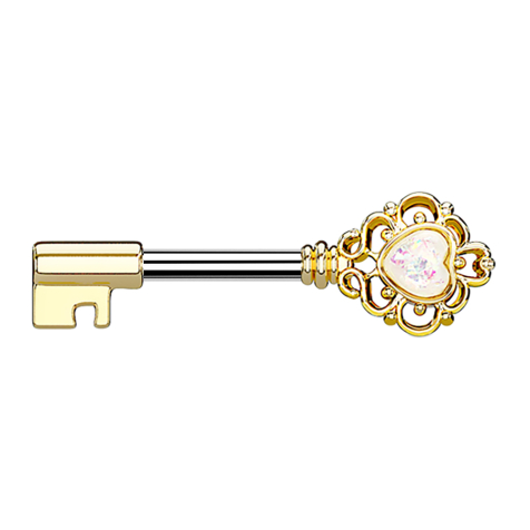 Barbell Barbell gold-plated vintage key with white heart opal