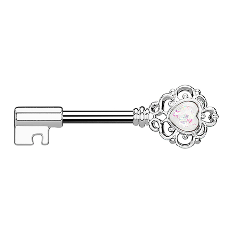 Barbell Barbell argento chiave vintage con cuore opale bianco