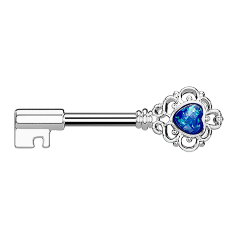 Barbell Barbell silber Vintage Schlüssel mit Herzopal blau