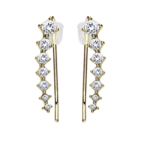 Earring Ear Climber gold-plated with squares and crystal silver