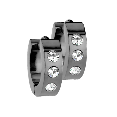 Orecchino pieghevole nero con 3 cristalli