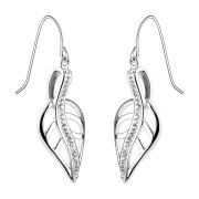 Earring silver leaf with crystals