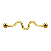 Gold-plated barbell zig zag with two balls