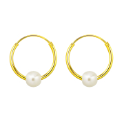 Earring 18k gold-plated round with pearl
