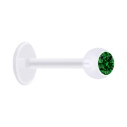 Micro labret transparent with ball and crystal green