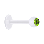 Micro labret transparent with ball and crystal light green