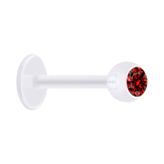 Micro labret transparent with ball and crystal red