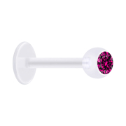 Micro labret transparent with ball and crystal fuchsia