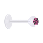 Micro labret trasparente con sfera e cristallo rosa