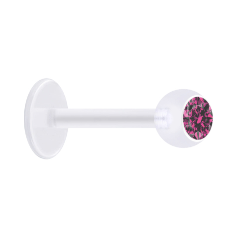Micro labret transparent with ball and crystal pink
