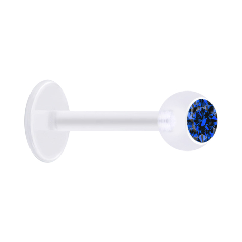 Micro Labret transparent avec boule et cristal bleu foncé