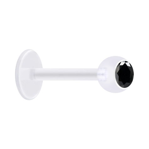 Micro labret transparent with ball and crystal black