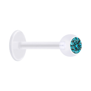 Micro labret transparent with ball and crystal aqua