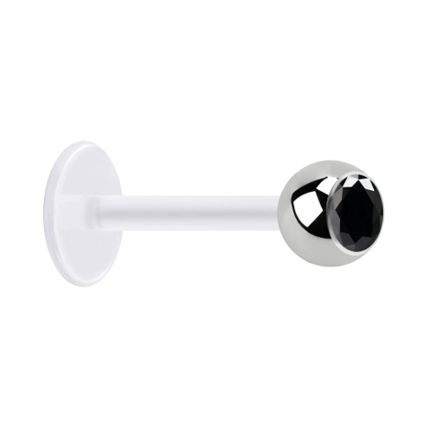 Micro Labret transparent avec boule argentée et cristal noir