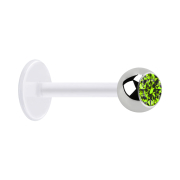 Micro labret transparent with silver ball and light green...
