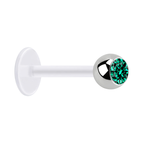 Micro Labret transparent avec boule argentée et cristal turquoise