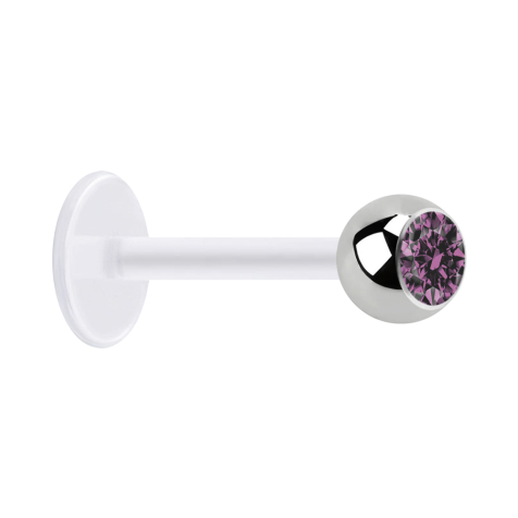 Micro Labret transparent avec boule argentée et cristal violet clair