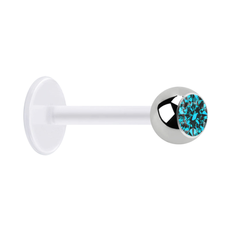 Micro labret trasparente con pallina argentata e cristallo color acqua