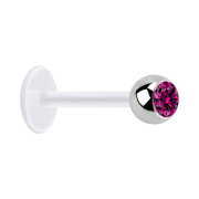 Micro labret transparent with silver ball and fuchsia...