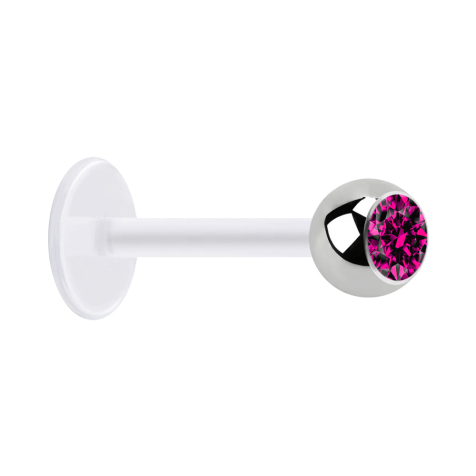 Micro labret transparent with silver ball and fuchsia crystal