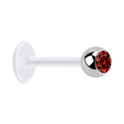 Micro labret transparent with silver ball and red crystal