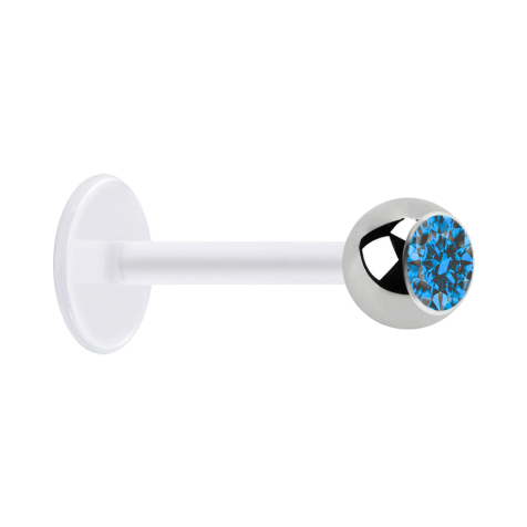Micro labret transparent with silver ball and light blue crystal
