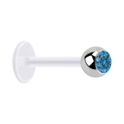 Micro Labret transparent mit Kugel silber und Kristall hellblau
