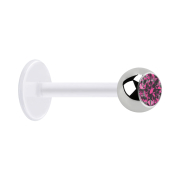 Micro Labret transparent mit Kugel silber und Kristall pink